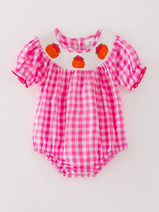 Halloween Pink Baby Girls Woven Smocking Embroidered Plaid Romper: 12M - Edwina Alexis