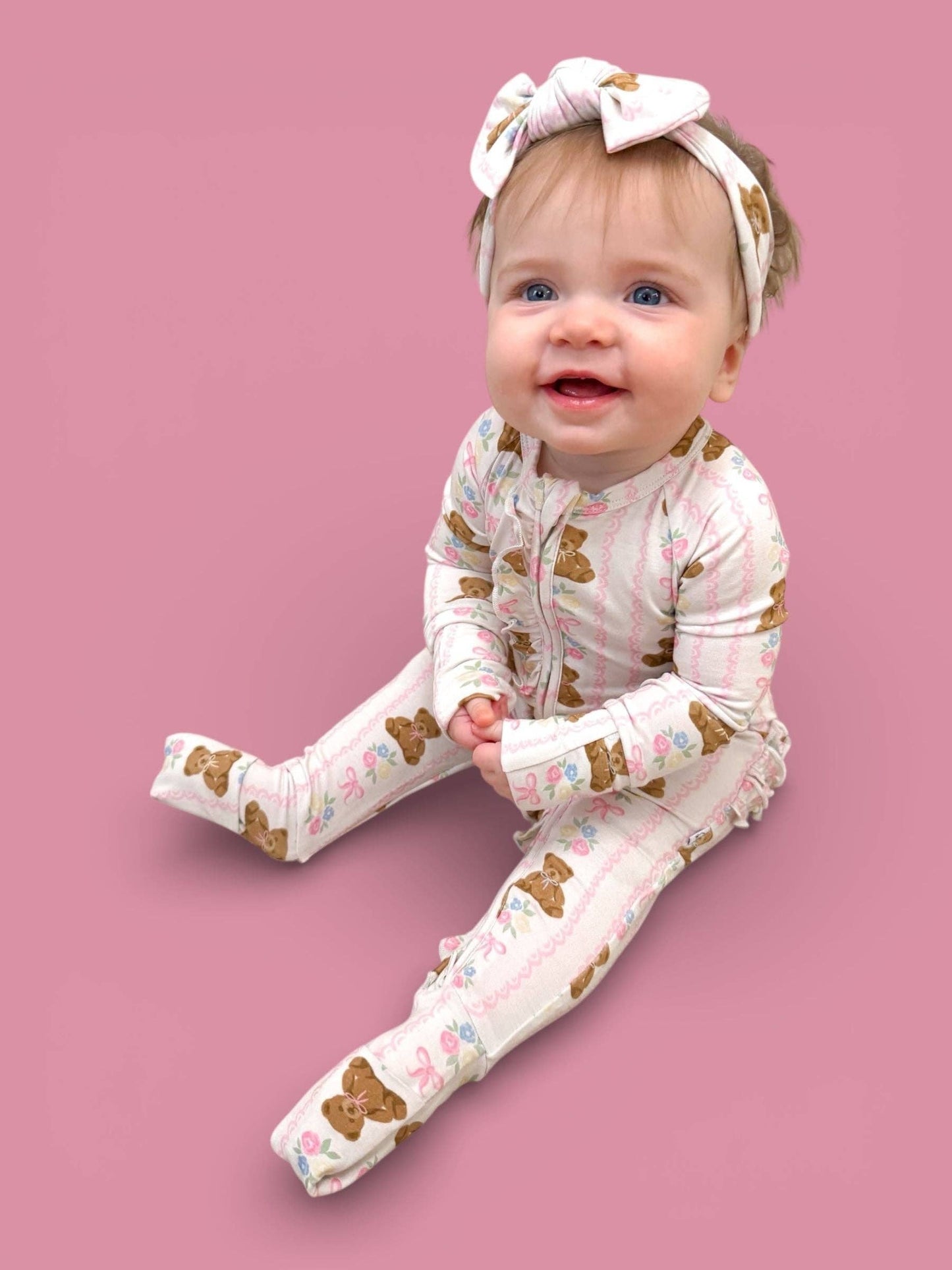 BEAR-Y BLOSSOMS DREAM RUFFLE ROMPER: 2T