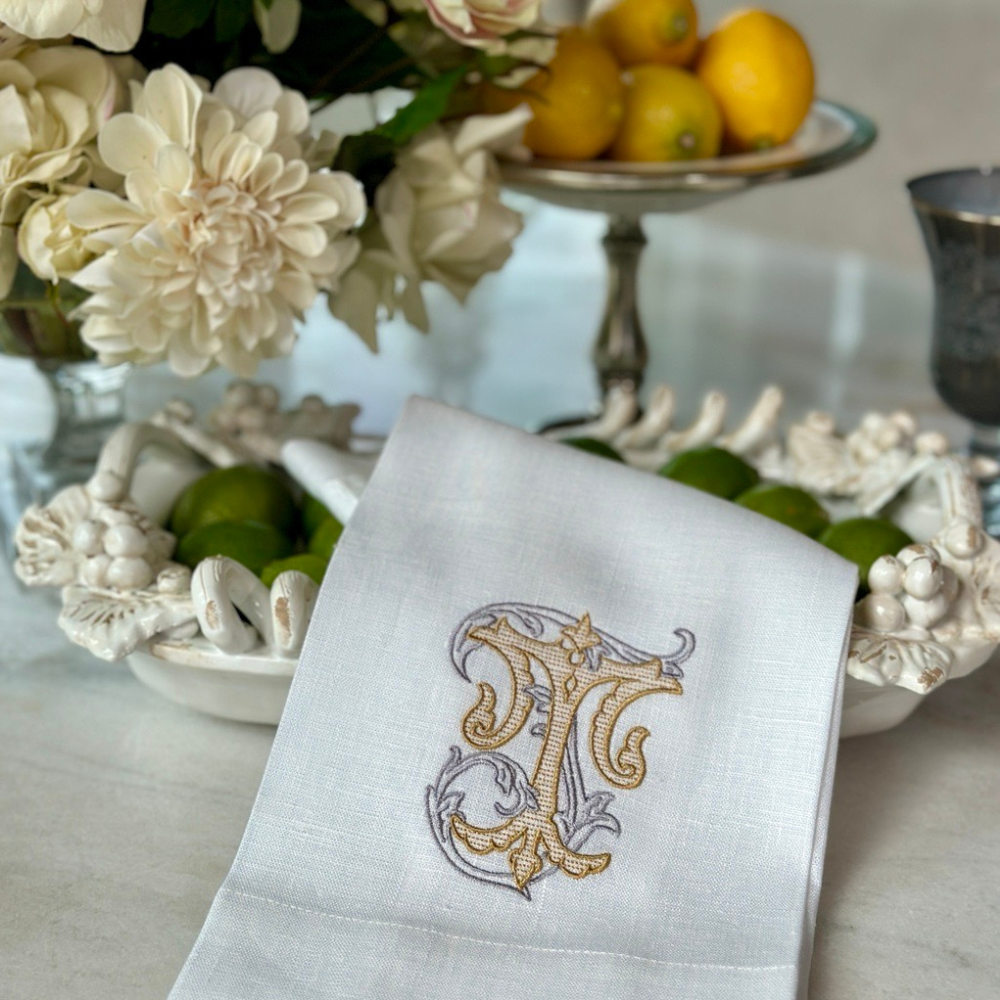 Vintage Vine Monogram Linen Towel: V