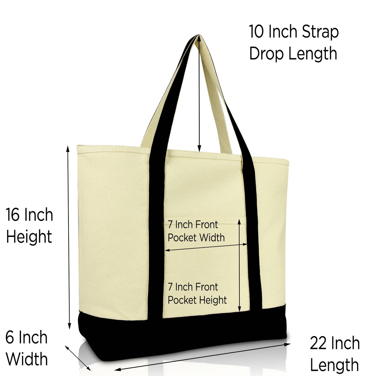 DALIX 22" Shopping Tote Bag in Heavy Cotton Canvas: Black