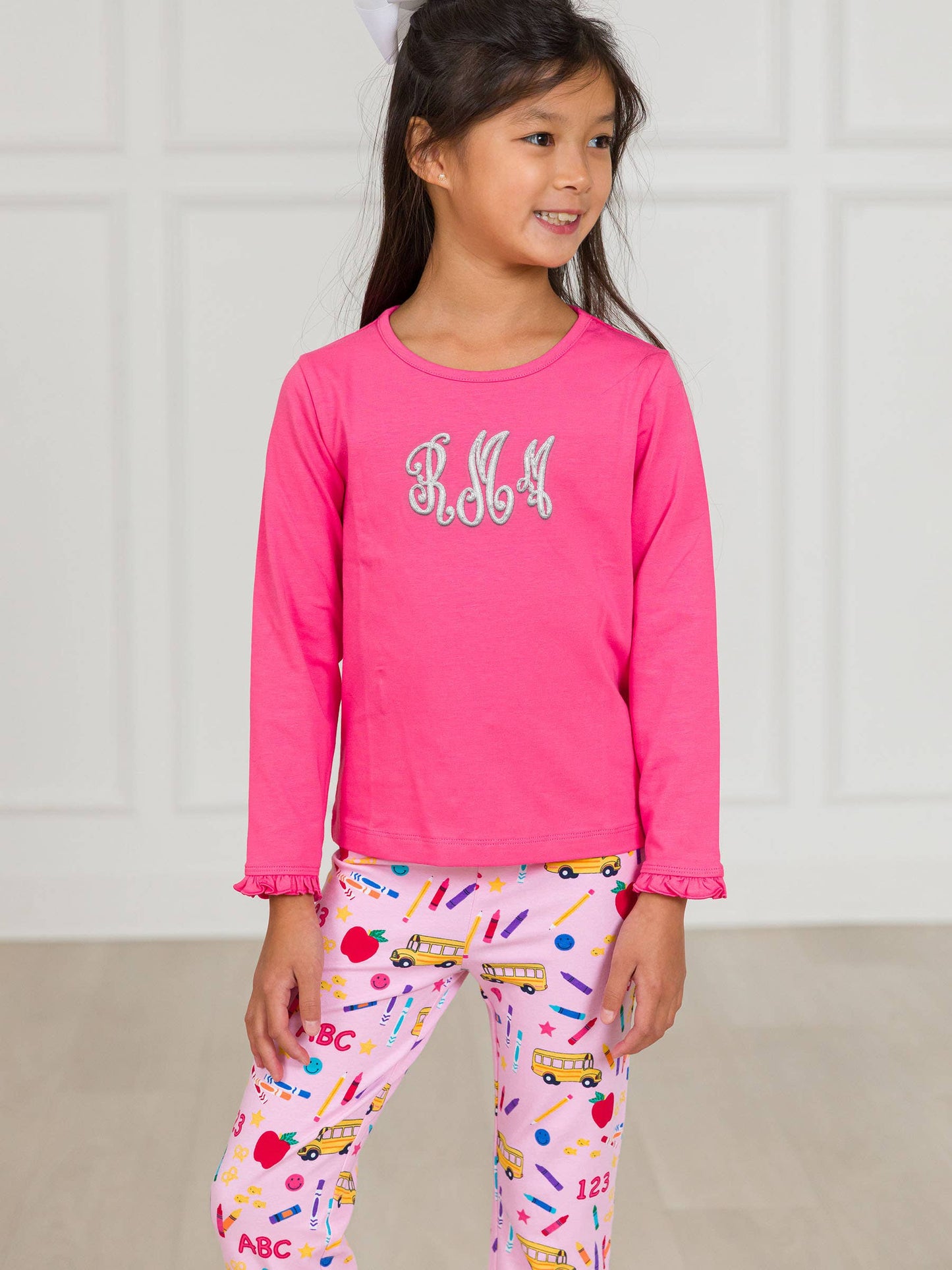 Girls Hot Pink Knit Long Sleeve Ruffle Sleeve Top: Pink / 18-24m