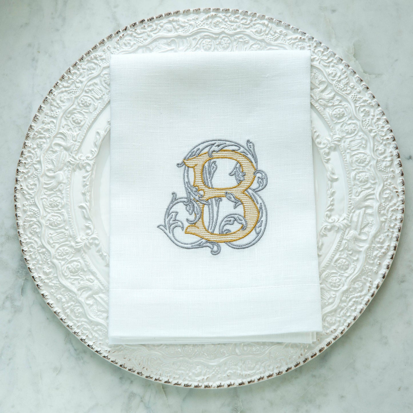 Vintage Vine Monogram Tri-Fold Napkin: V