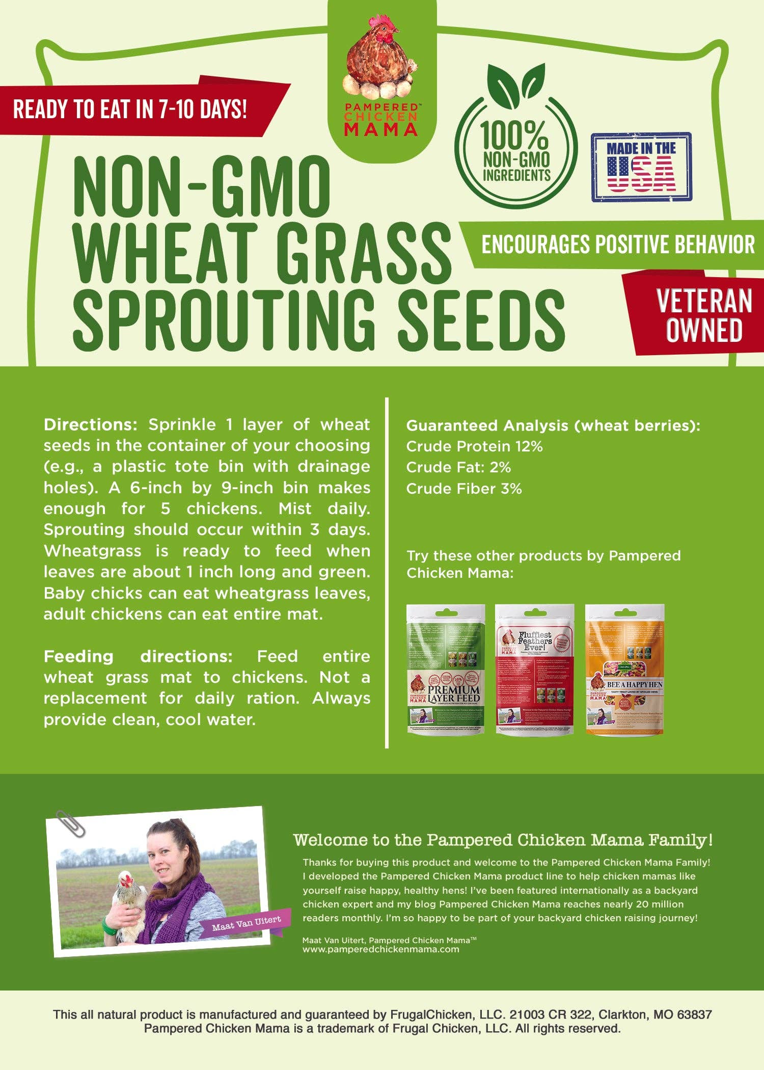 Non-GMO Wheat Seeds for Sprouting Fodder (Wheat Grass) -- Sustainably Grown In Missouri To Encourage Positive Behaviors: 3 pounds - Edwina Alexis