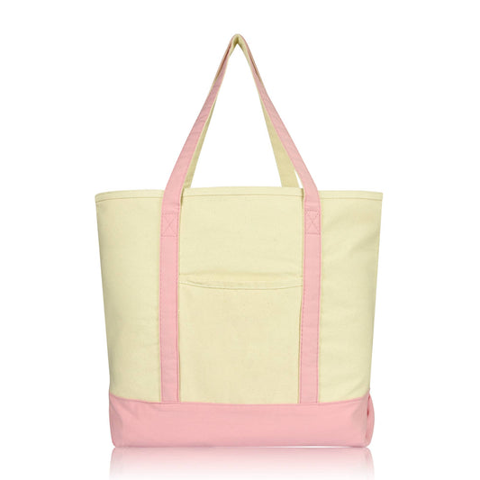 DALIX 22" Shopping Tote Bag in Heavy Cotton Canvas: Pink
