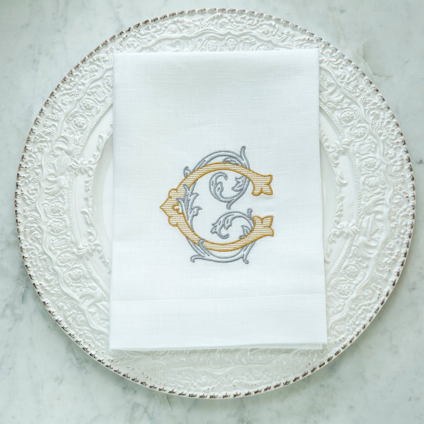 Vintage Vine Monogram Tri-Fold Napkin: V
