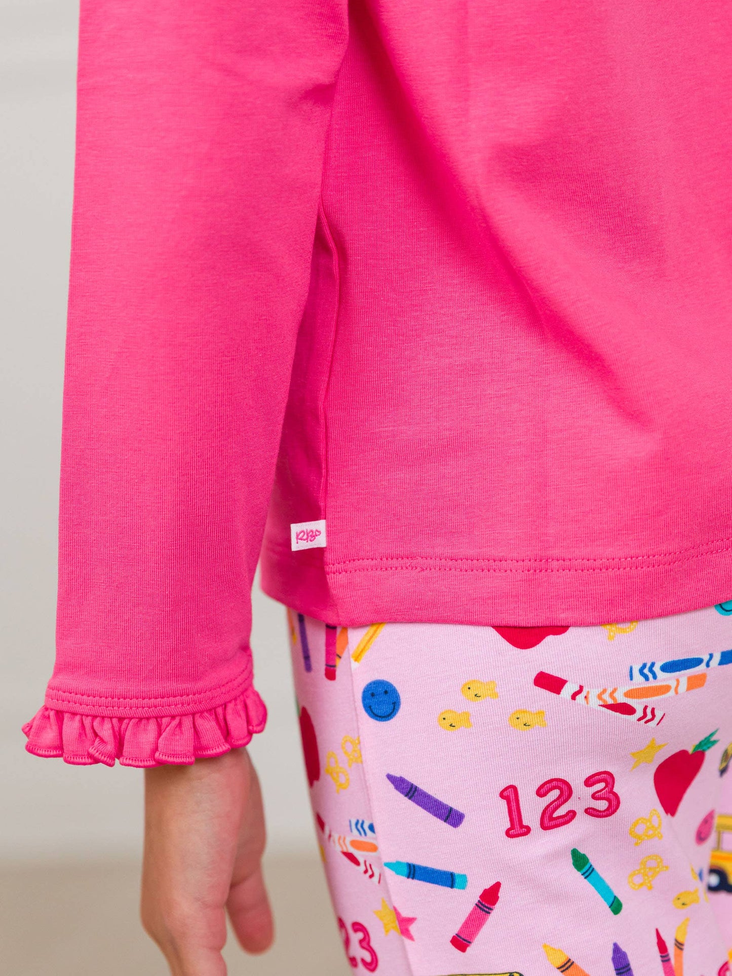 Girls Hot Pink Knit Long Sleeve Ruffle Sleeve Top: Pink / 18-24m