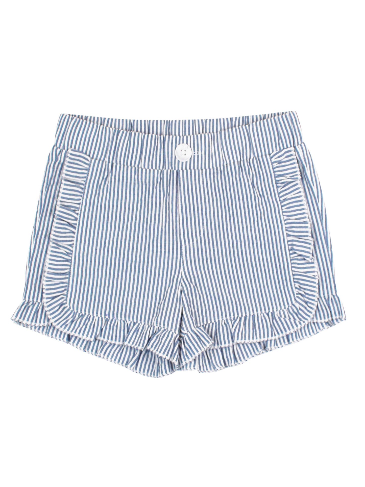 Toddler Girls Blue Seersucker Ruffle Trim Woven Shorts