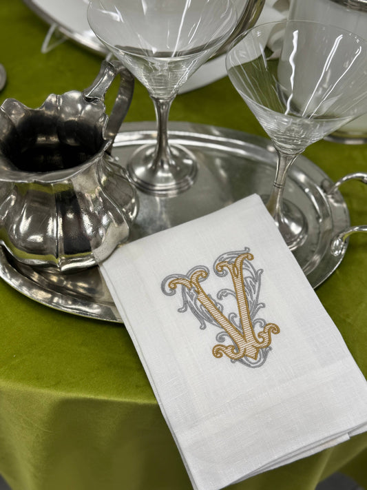 Vintage Vine Monogram Linen Towel: V