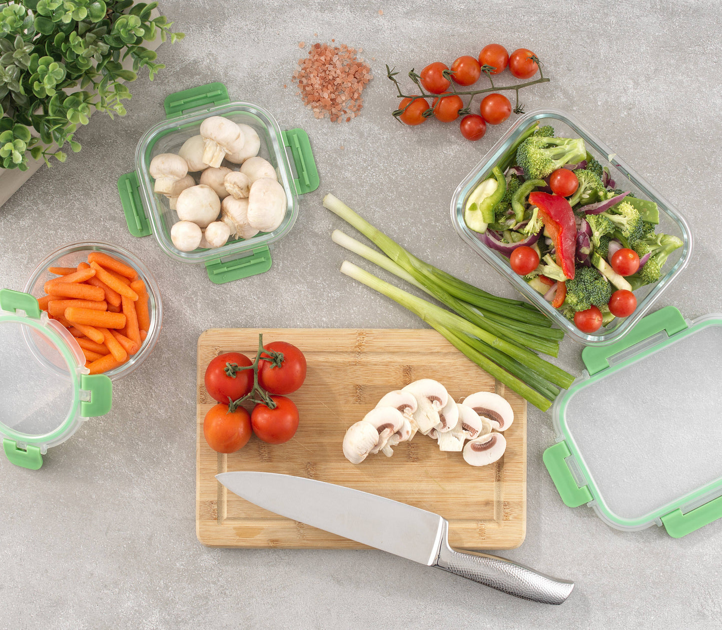 JoyFul 12 Glass Storage Containers With Green Leakproof Lids