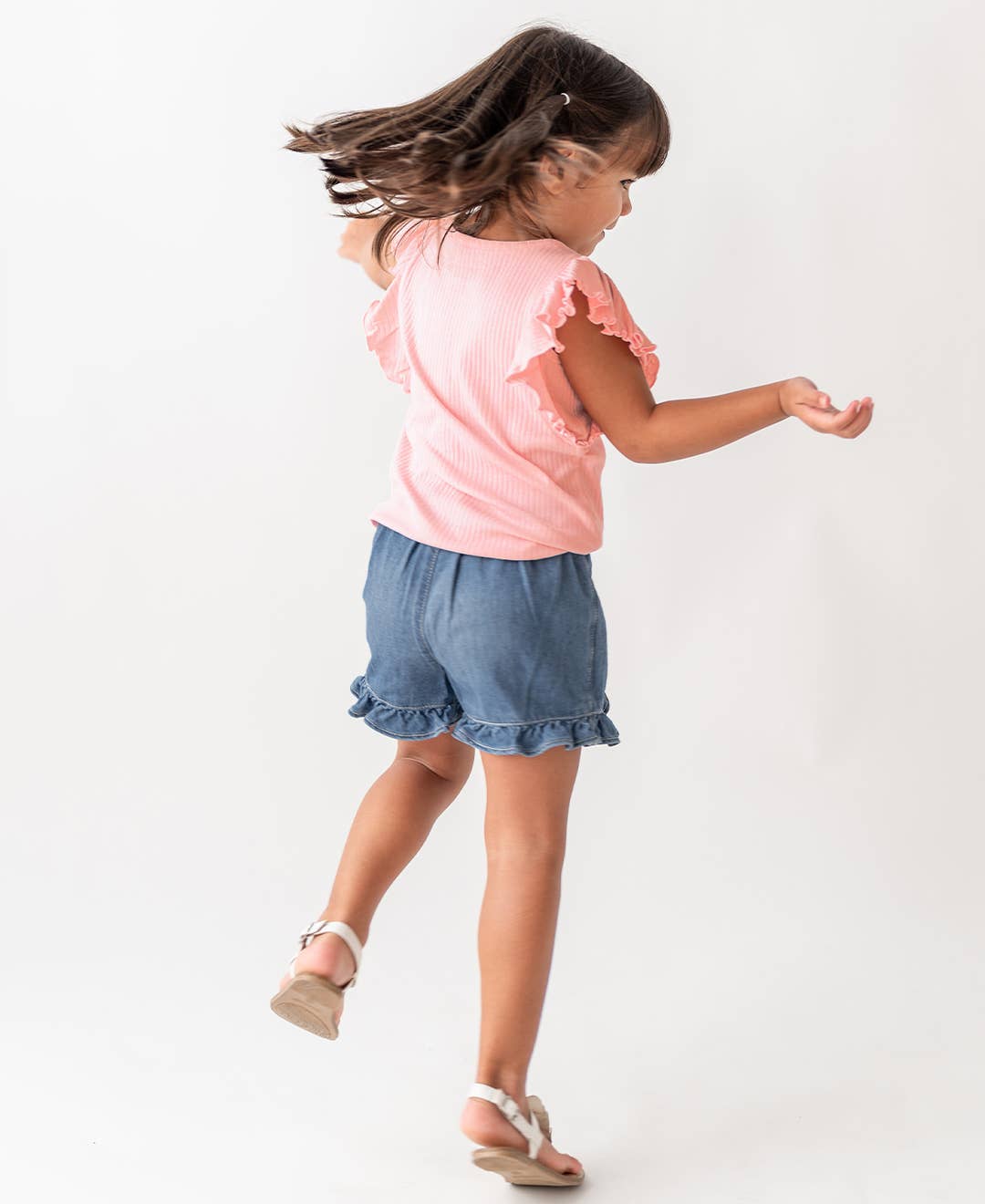 Girls Light Wash Ruffled Jean Skort: Blue / 18-24m