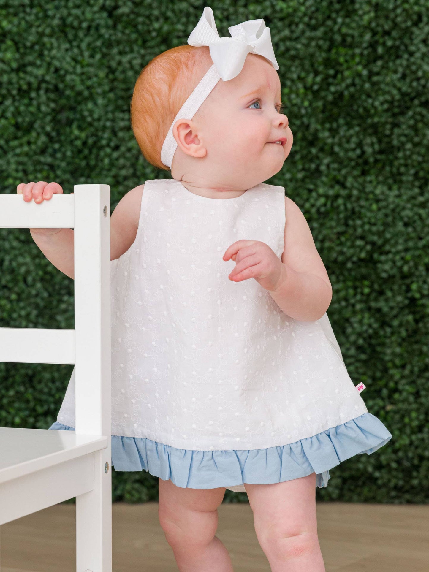 Baby Girls White & Light Blue Swiss Dot Swing Top & Bloomer Set
: White / 12-18m