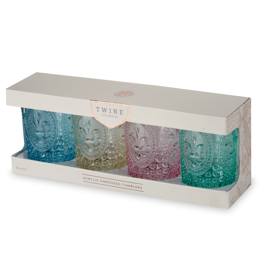 Acrylic Embossed Tumblers - Assorted Colors - Set of 4 - Edwina Alexis