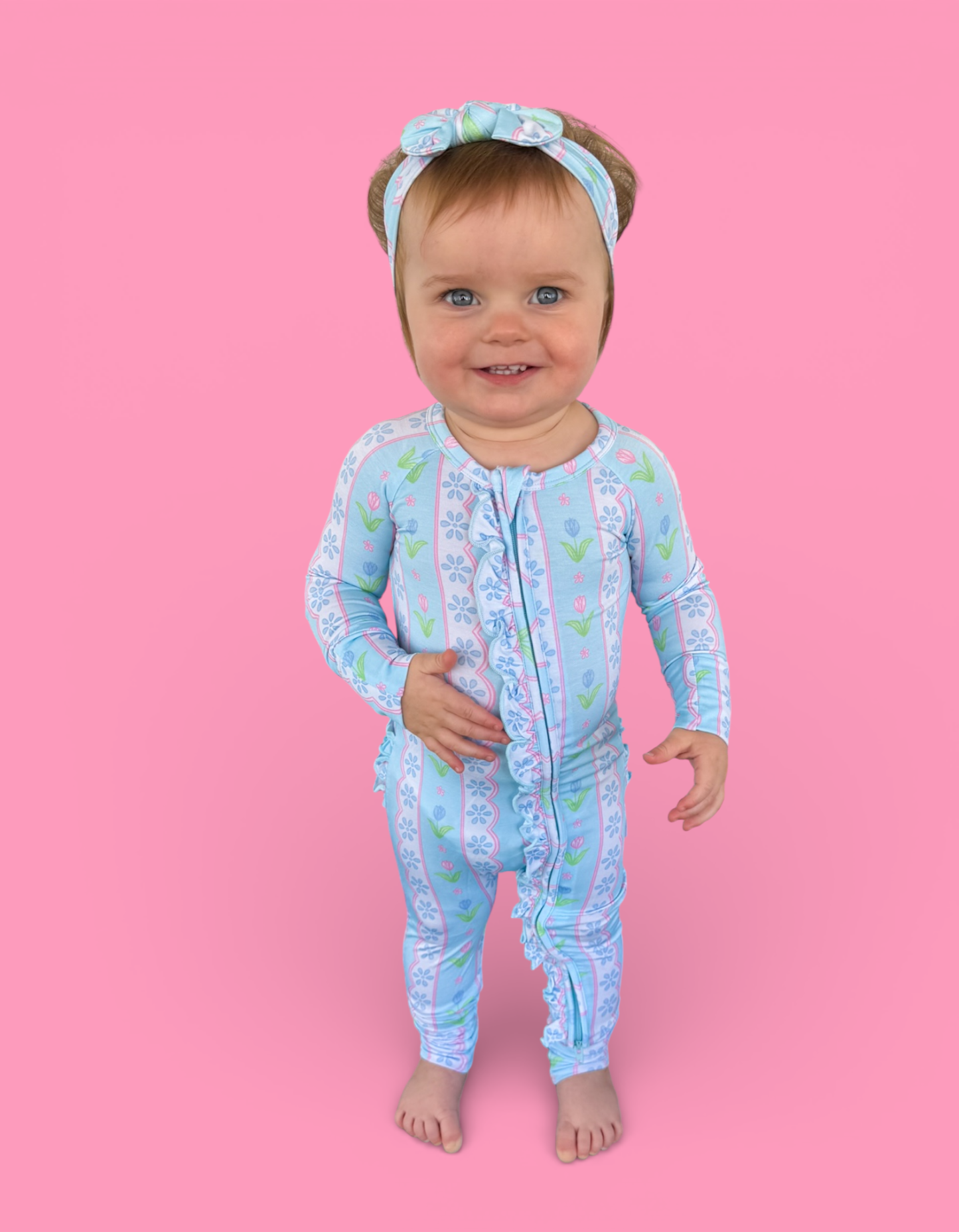 WHIMSY TULIP DREAM RUFFLE ROMPER: 6-12M