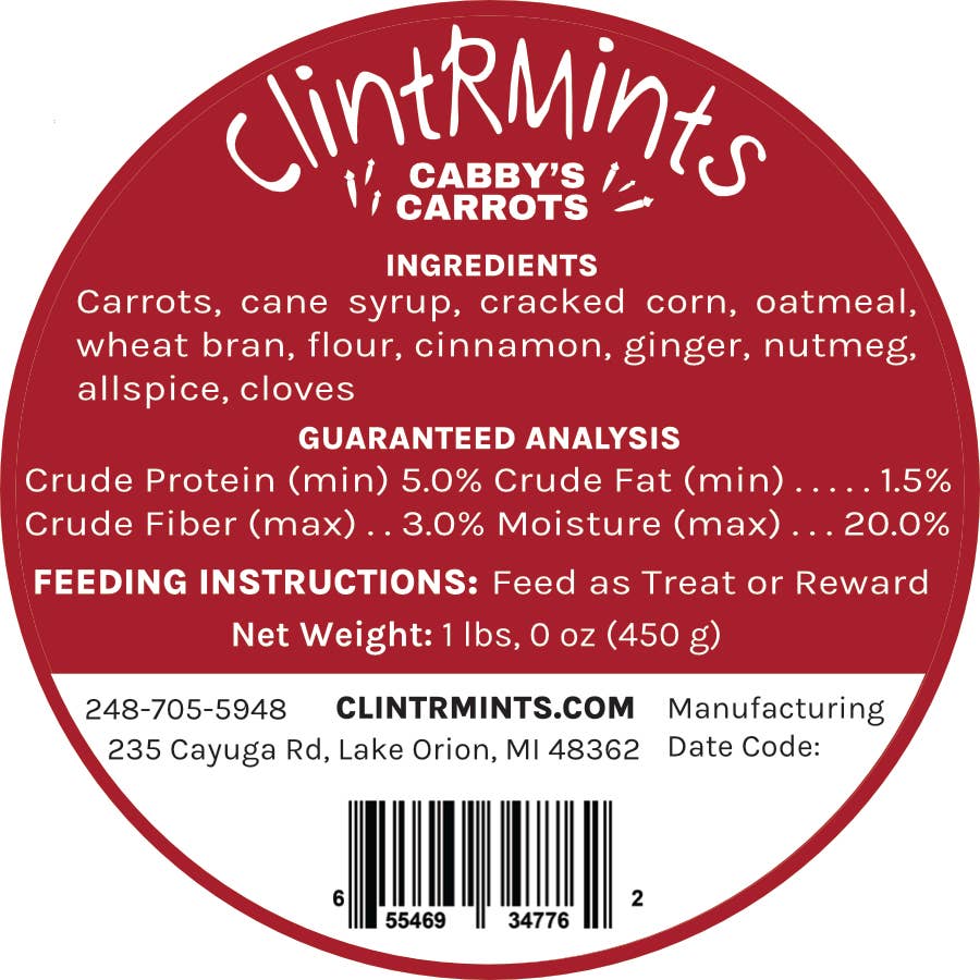 ClintRMint Horse Treats Cabby's Carrots Flavor : Small Bag