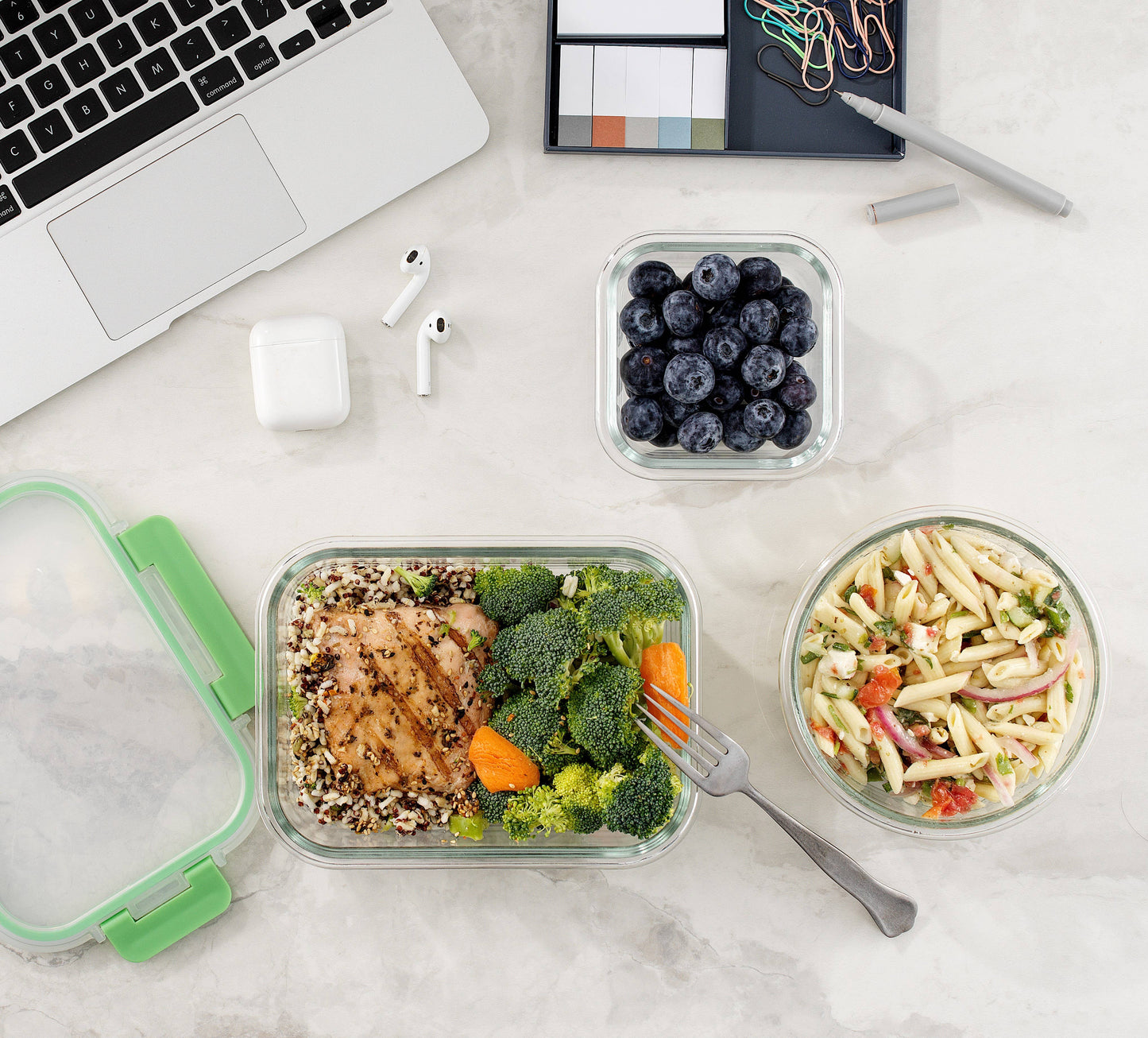 JoyFul 12 Glass Storage Containers With Green Leakproof Lids