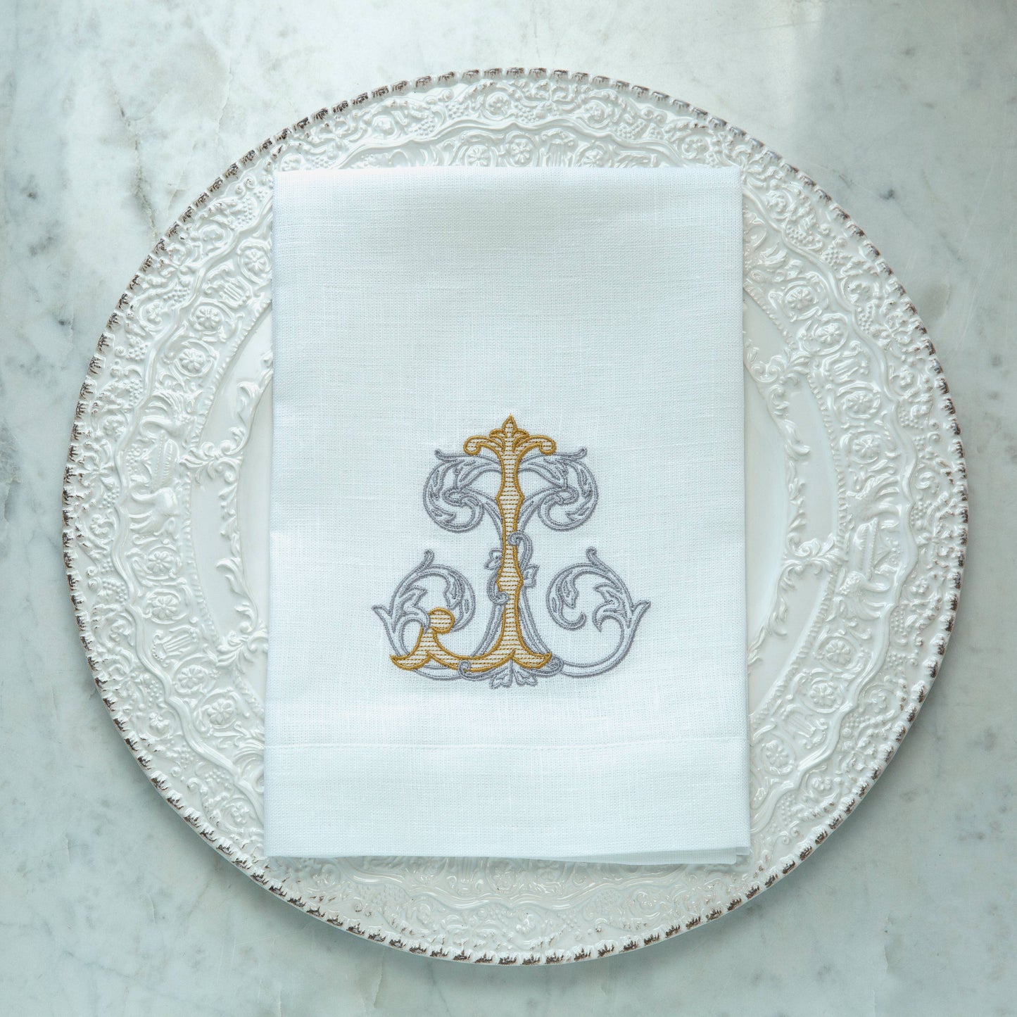 Vintage Vine Monogram Tri-Fold Napkin: V