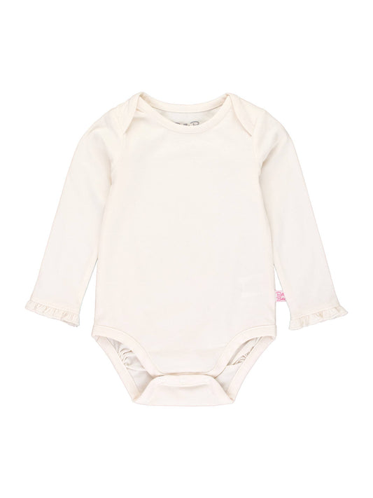 Girls Ivory Knit Long Sleeve Ruffle Bodysuit: Off-White / 12-18m