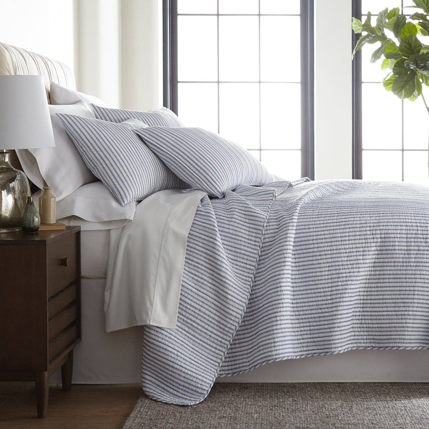 Tobago Stripe Blue Quilt Set: Cream / Twin/Twin XL - Edwina Alexis