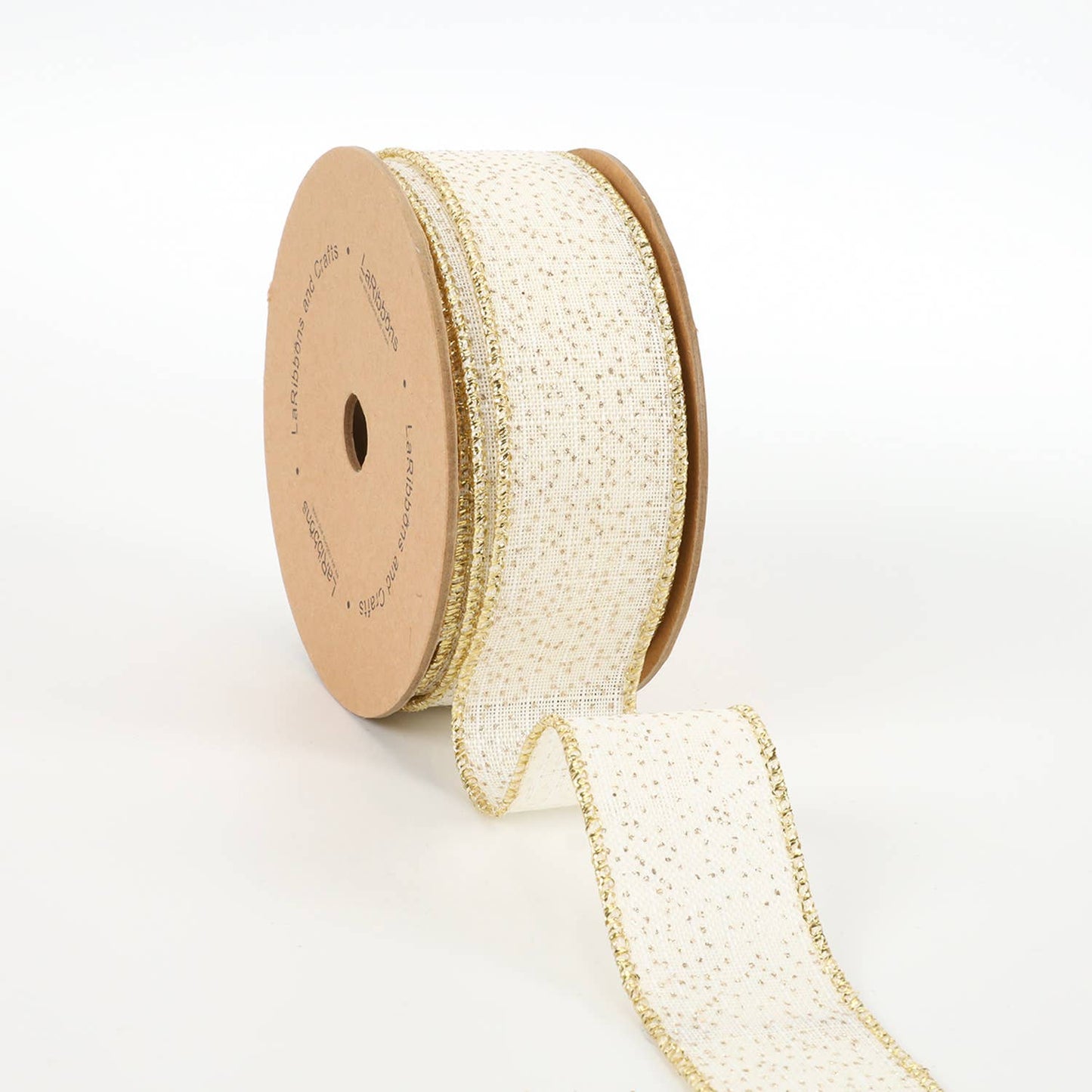 1 1/2" Wired Ribbon|"Glitter Linen" White/Gold|10 Yard Roll - Edwina Alexis