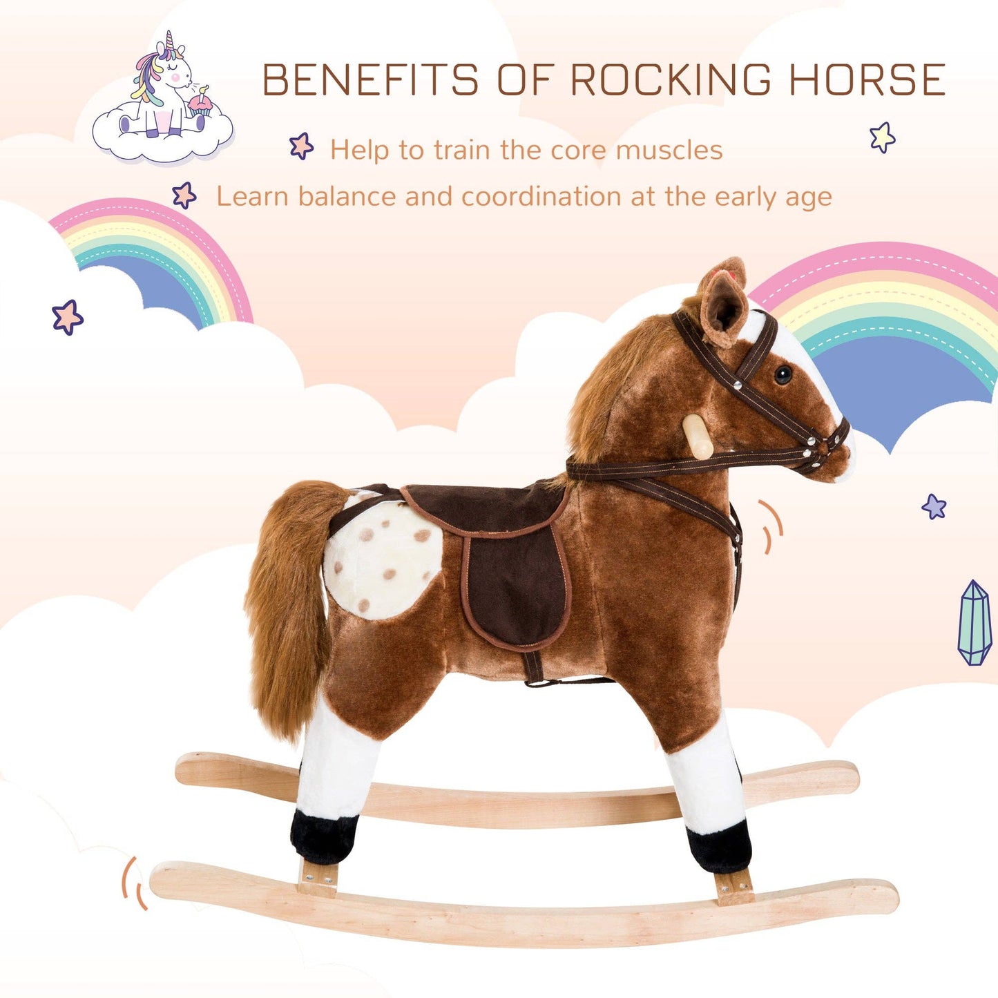 Plush Rocking Horse with Saddle and Sounds for Kids: Default