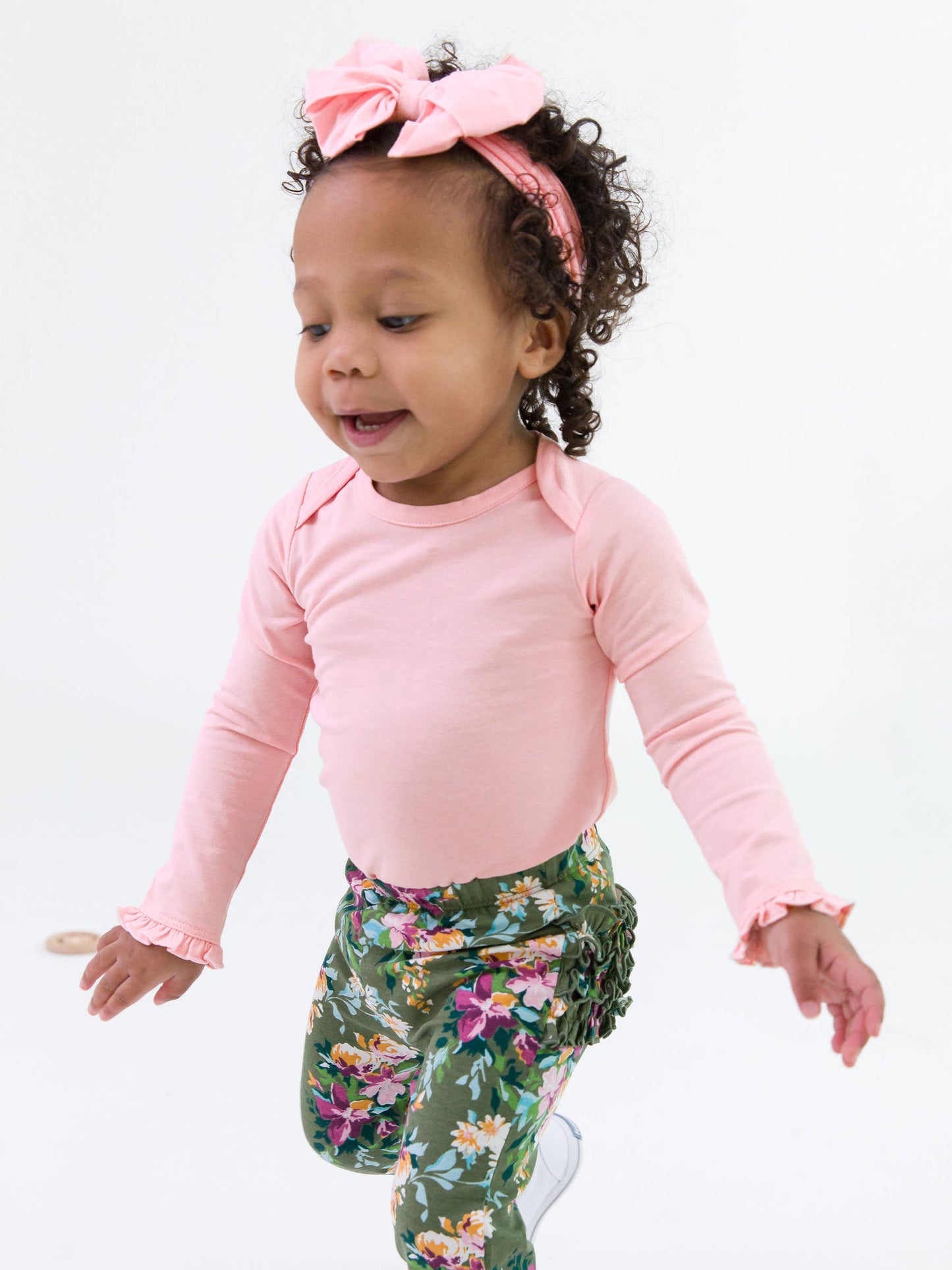 Girls Pink Knit Long Sleeve Ruffle Bodysuit: Pink / 12-18m