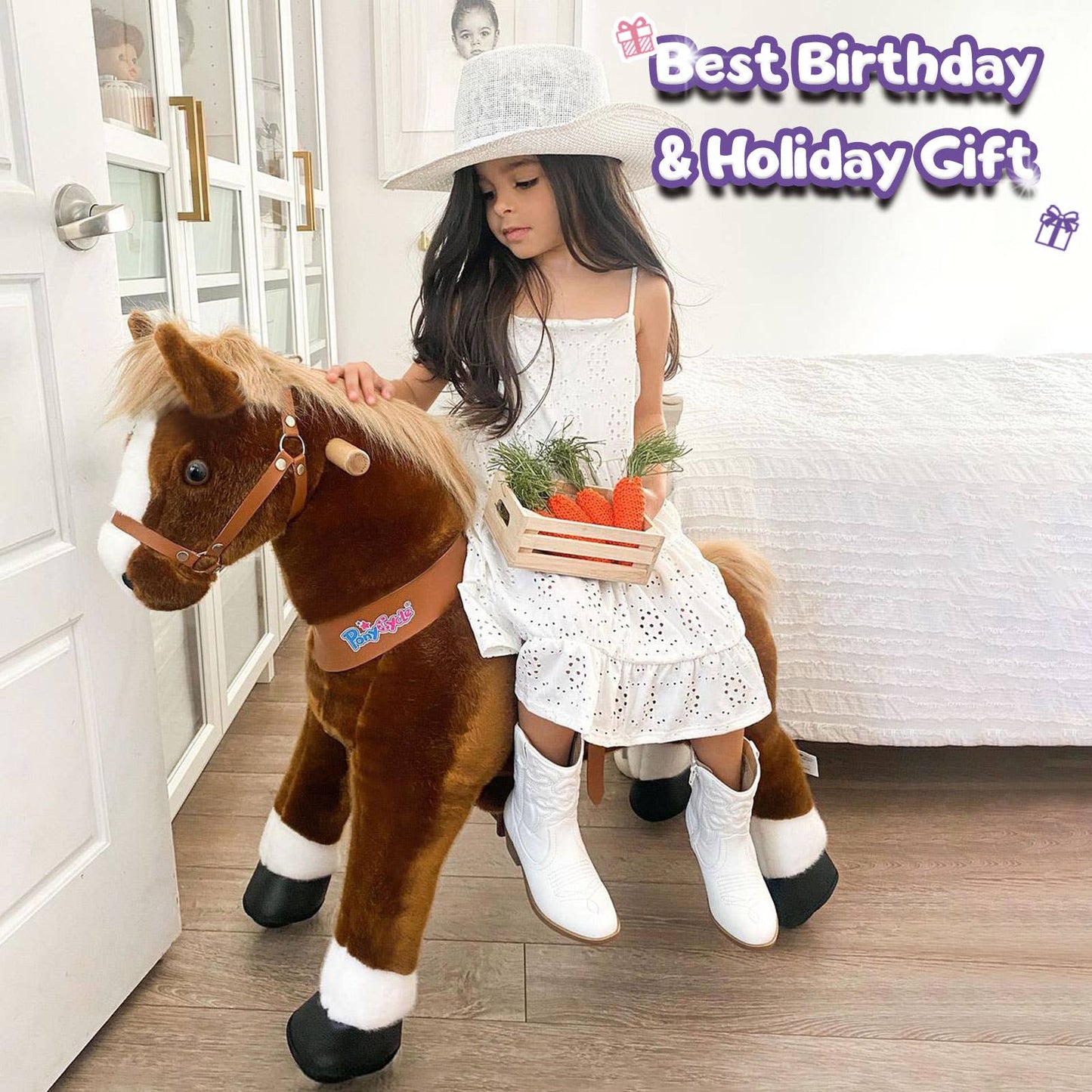 PonyCycle Ride-On Brown Horse | Plush Animal Riding Pony Toy: S - Age 3-4