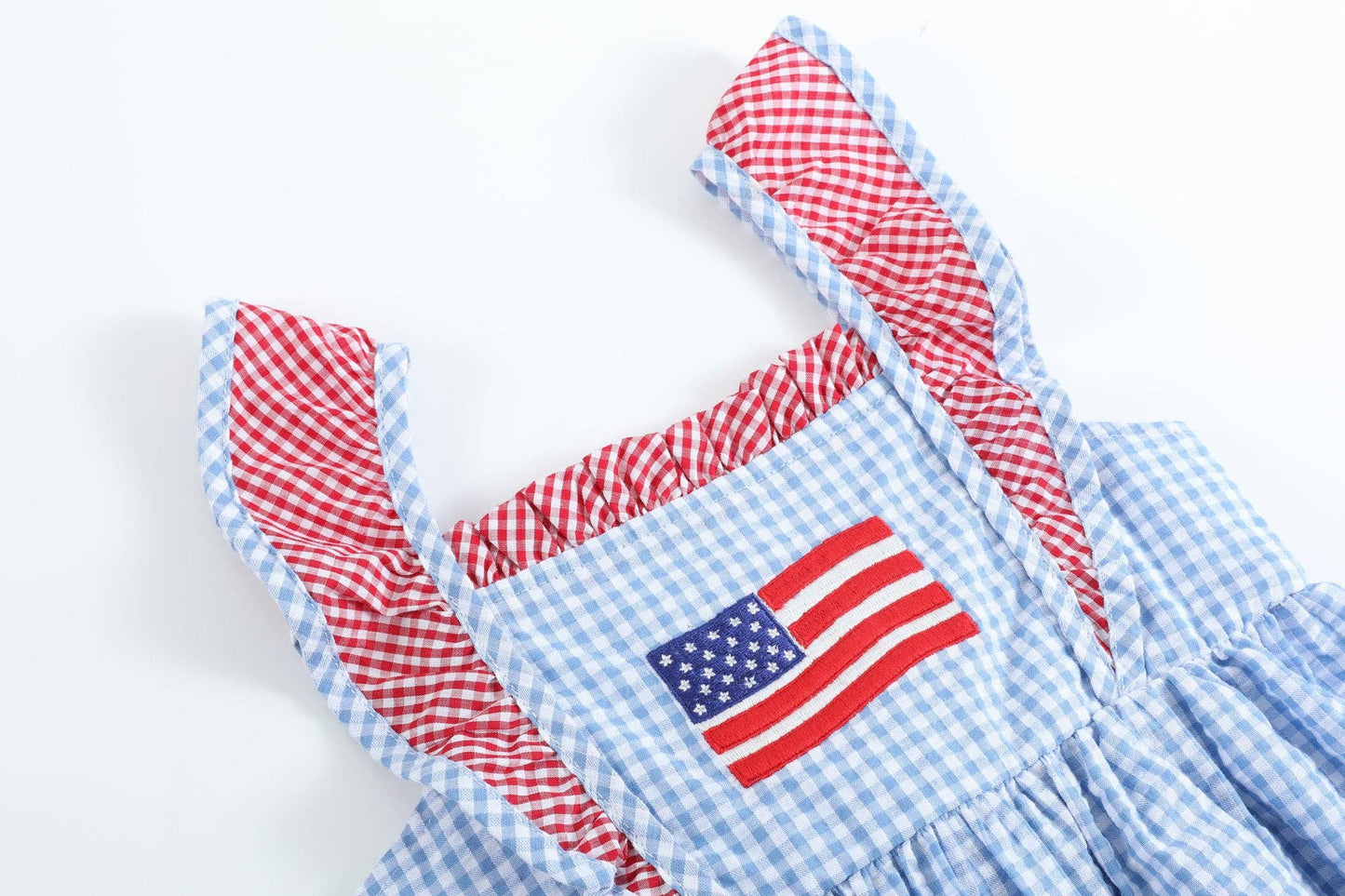 Blue Gingham American Flag Ruffle Dress: 5Y
