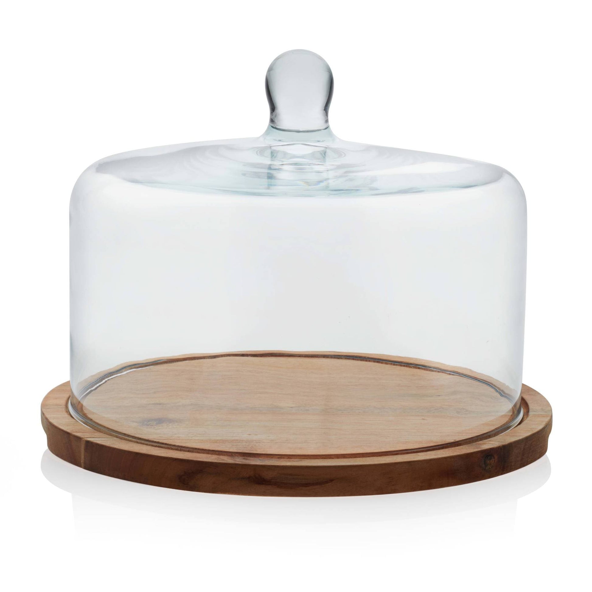 Libbey Acaciawood Flat Wood Cake Stand with Glass Dome - Edwina Alexis