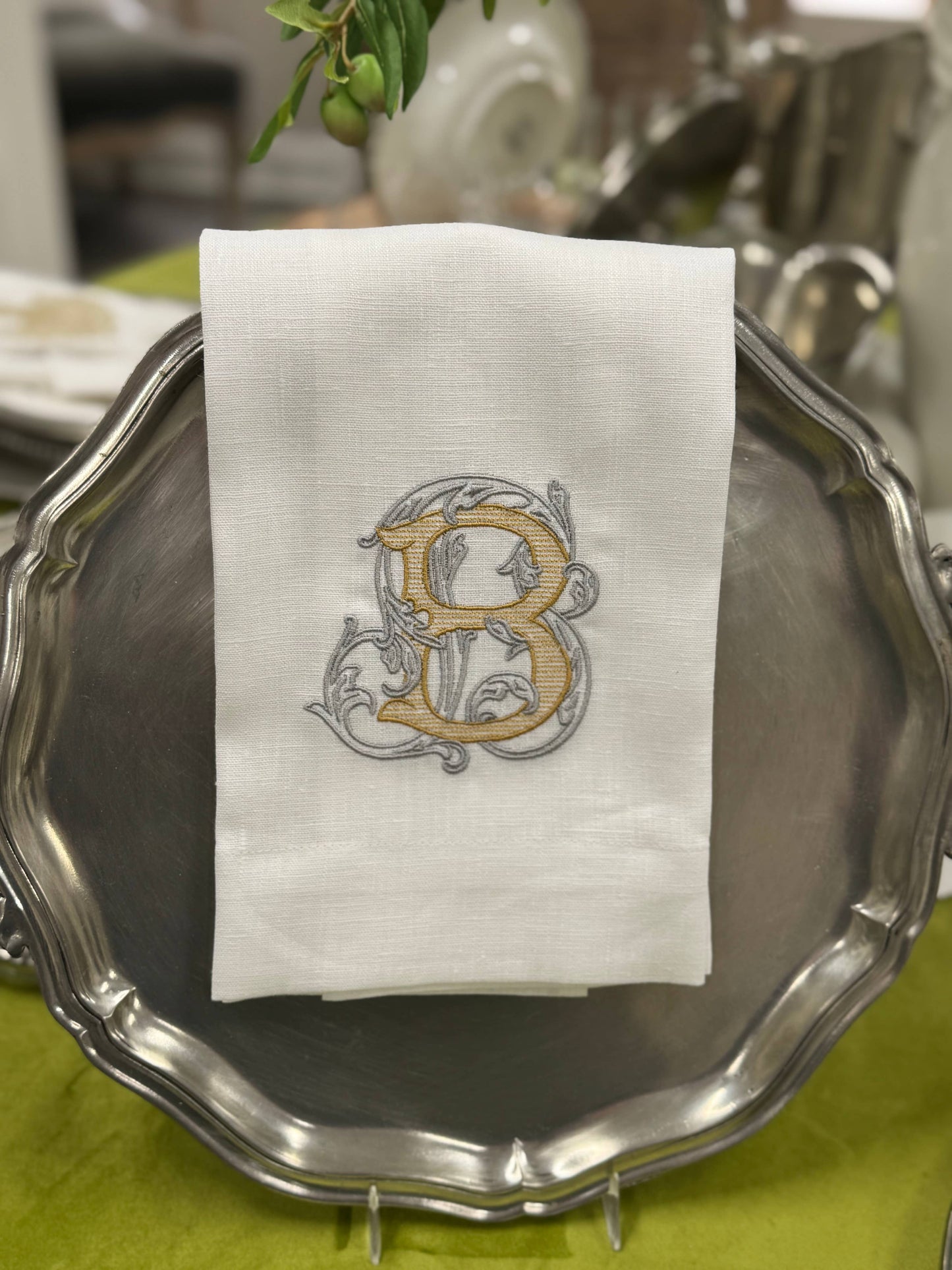 Vintage Vine Monogram Linen Towel: V