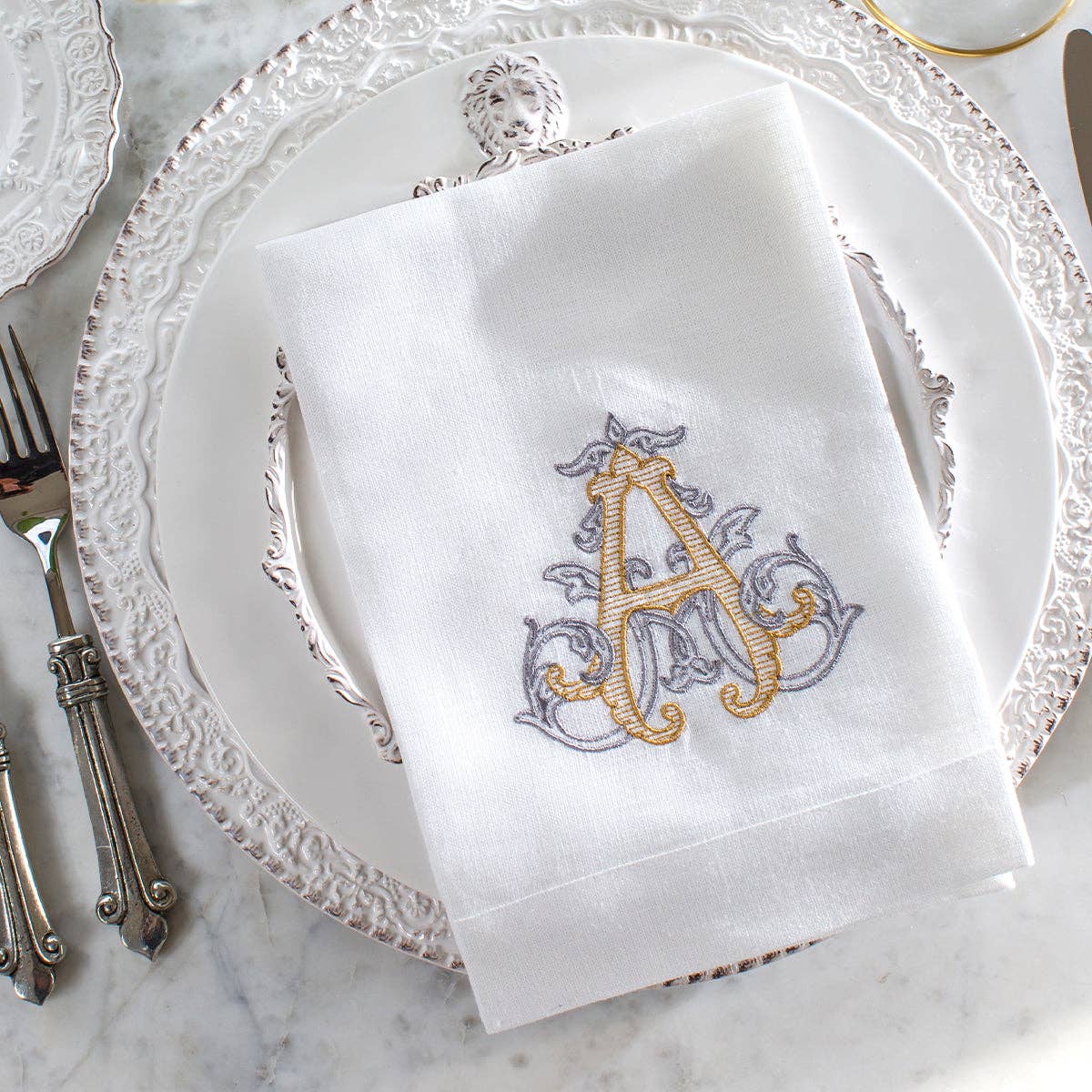 Vintage Vine Monogram Tri-Fold Napkin