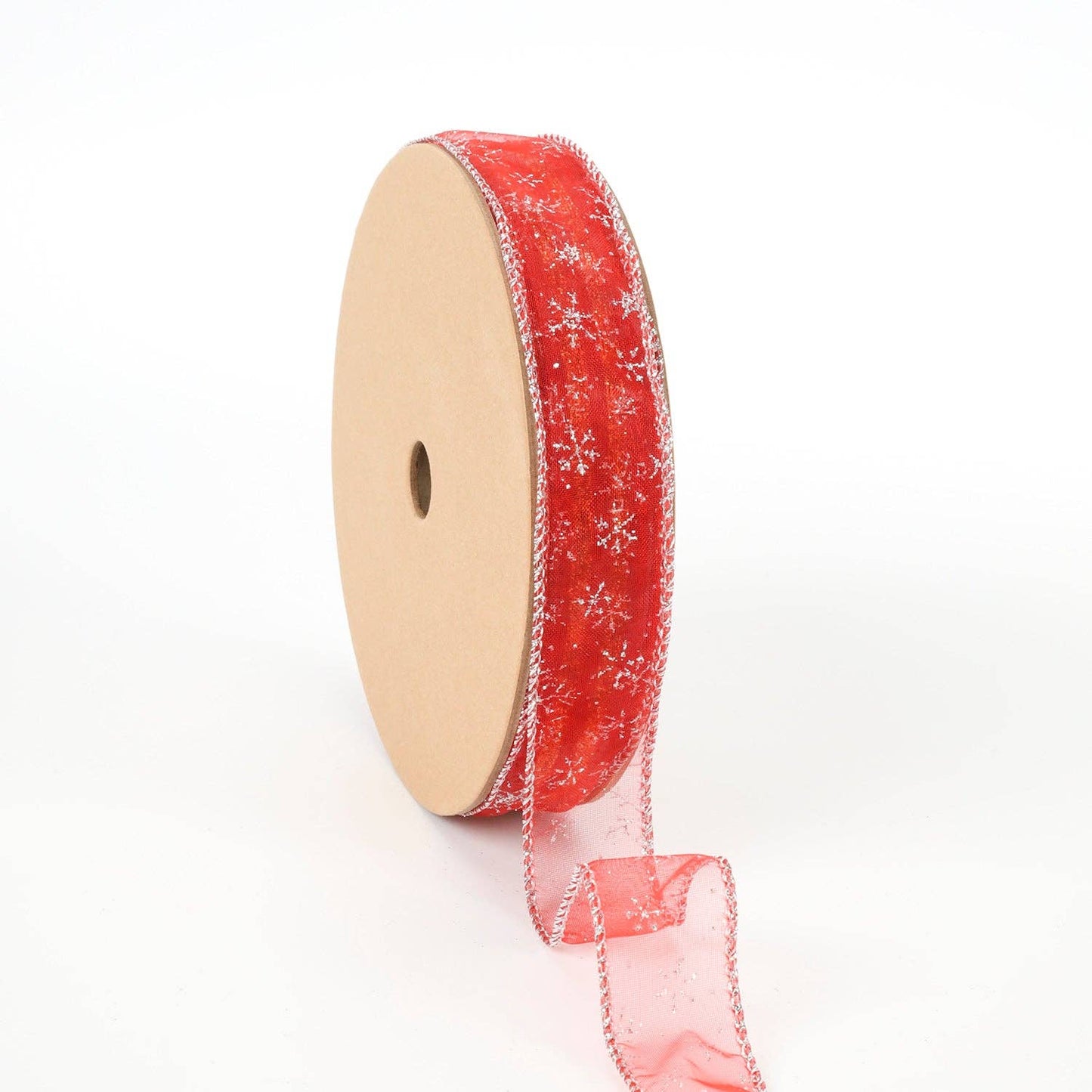 1" Wired Ribbon | Snowflakes on Red | 10 Yard Roll - Edwina Alexis