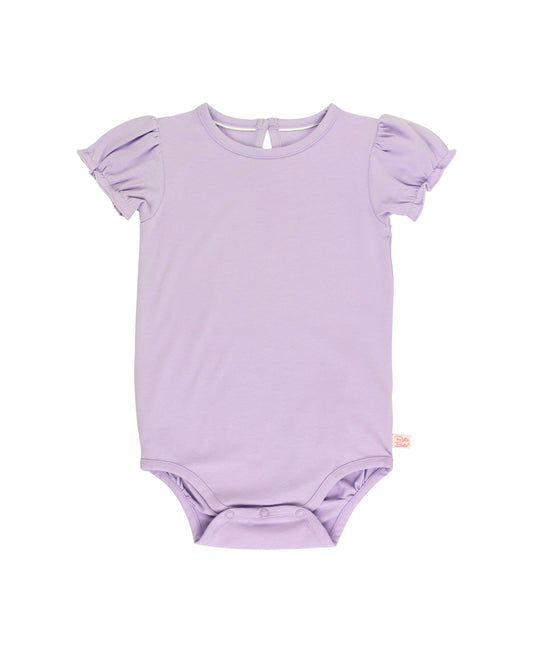 Baby Girls Lavender Knit Puff Short Sleeve Bodysuit: Purple / 12-18m