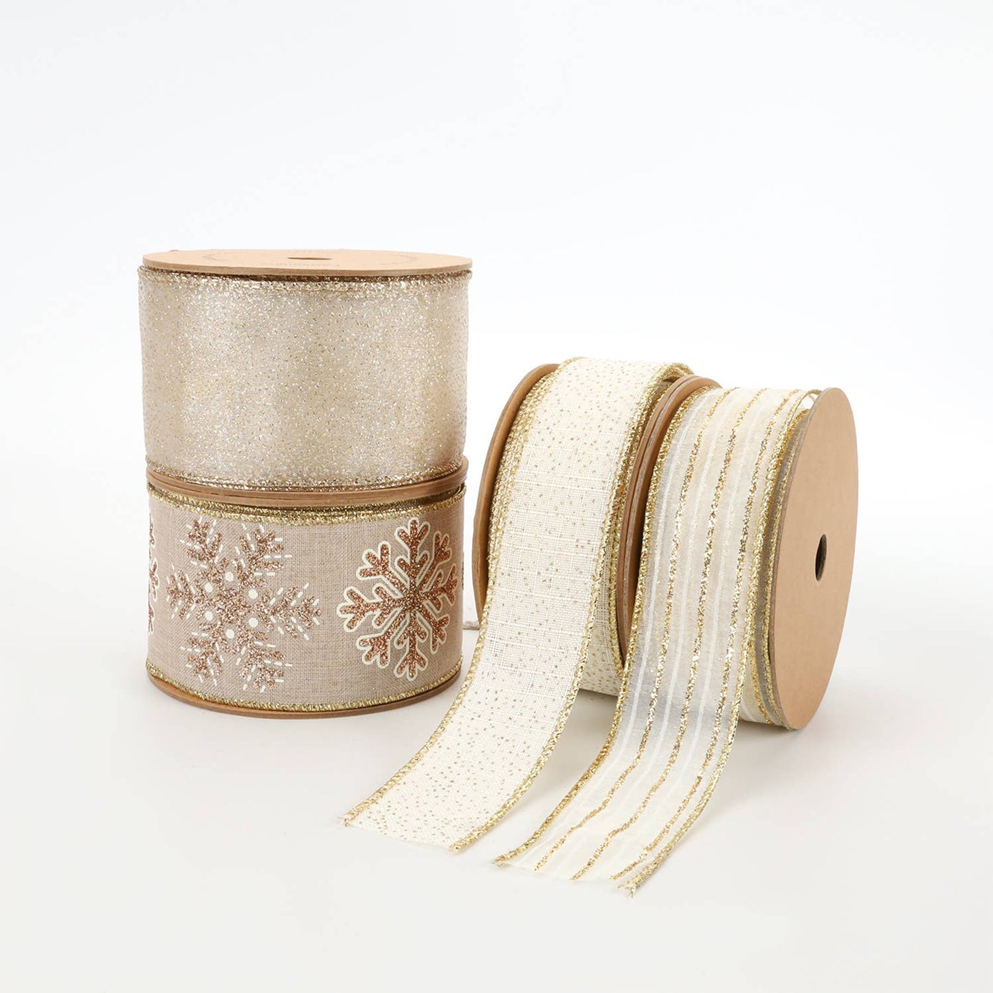 1 1/2" Wired Ribbon|"Glitter Linen" White/Gold|10 Yard Roll - Edwina Alexis