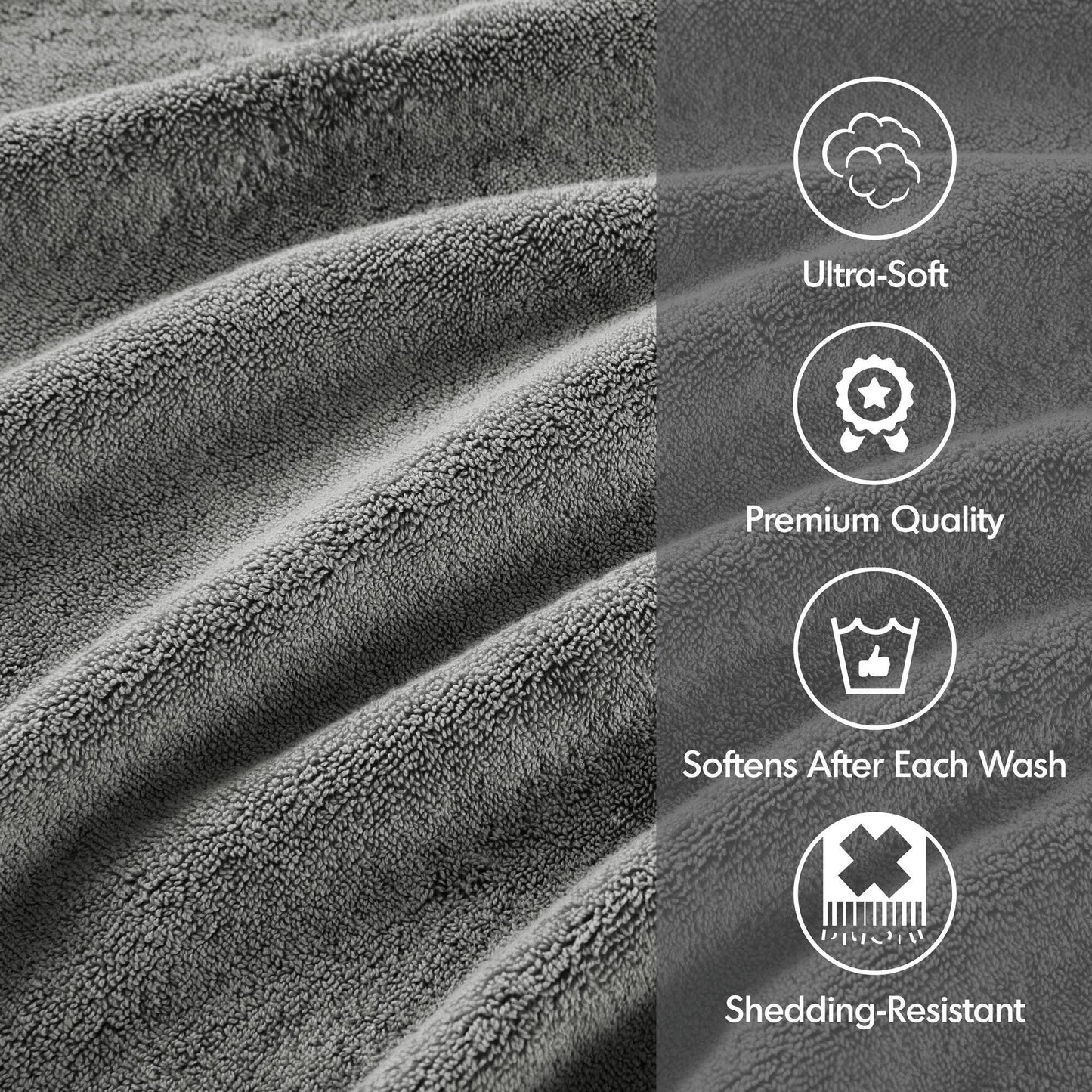 Antibacterial Spa-Like 8-Piece Bathroom Towel Set, Grey