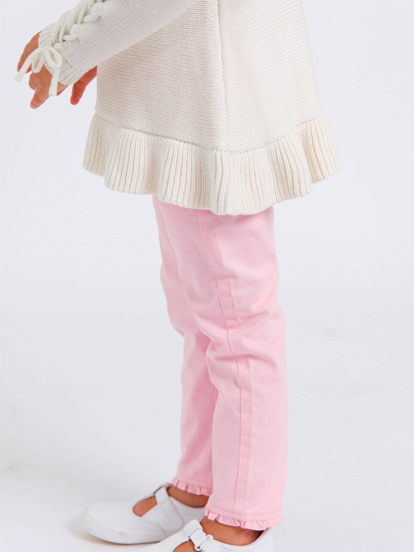 Girls Pink Ruffle Straight Jeans: Pink / 2T