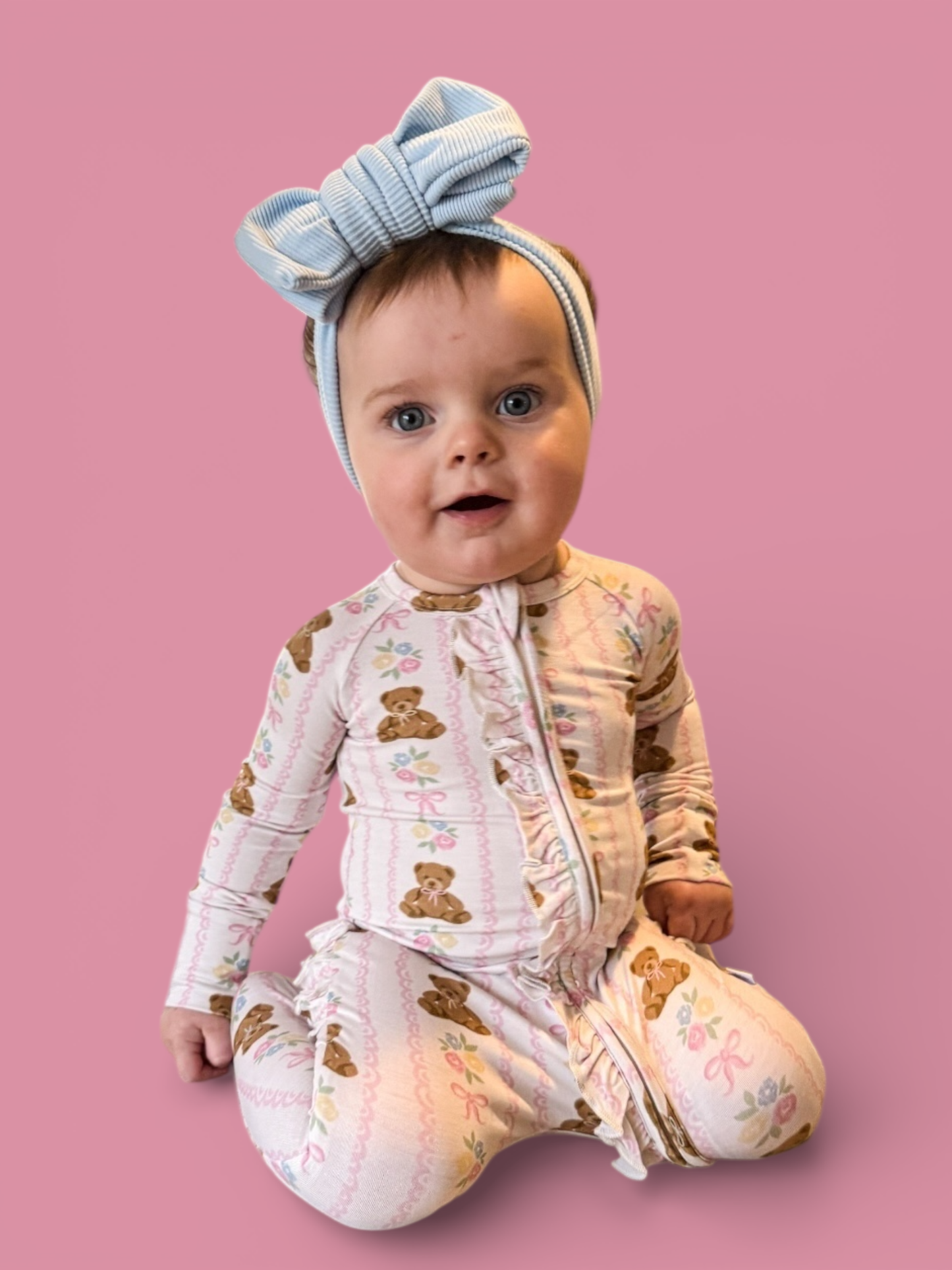 BEAR-Y BLOSSOMS DREAM RUFFLE ROMPER: 2T