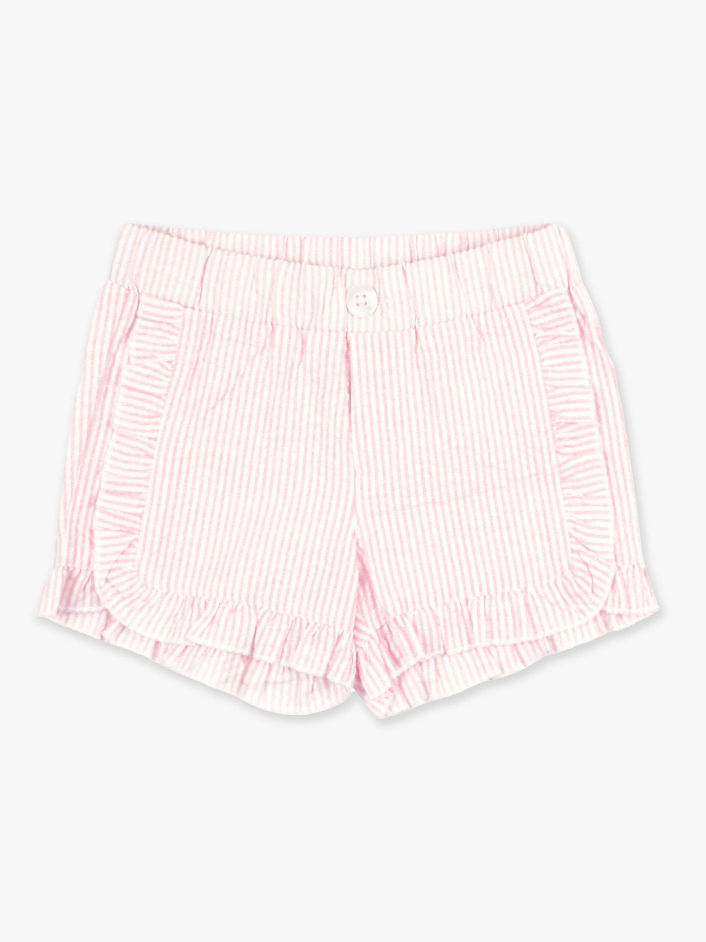 Toddler Girls Pink Seersucker Ruffle Trim Woven Shorts