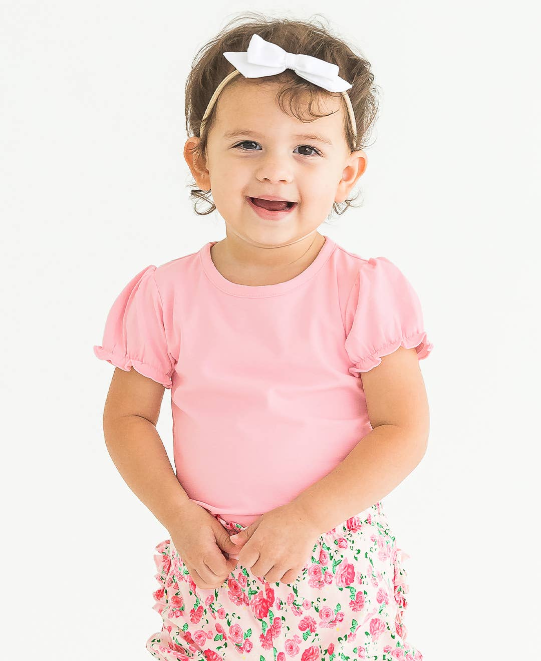 Baby Girls Pink Knit Puff Short Sleeve Bodysuit: Pink / 12-18m