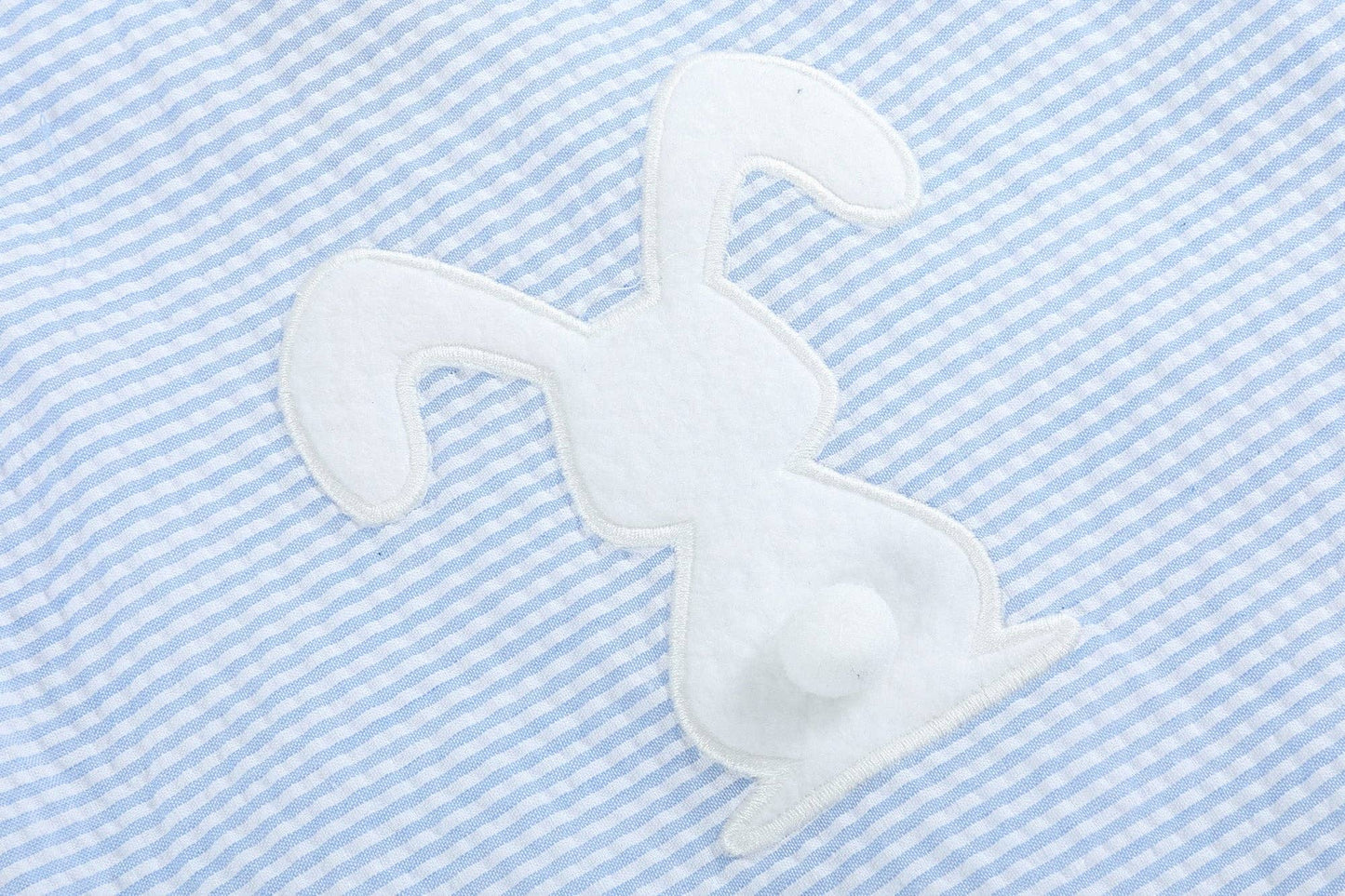 Light Blue Seersucker Pom Pom Bunny Swing Dress: 12-18M