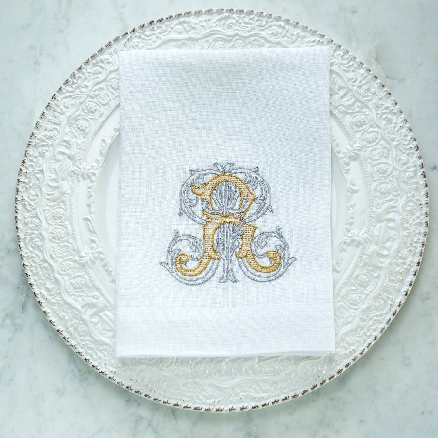 Vintage Vine Monogram Tri-Fold Napkin: V
