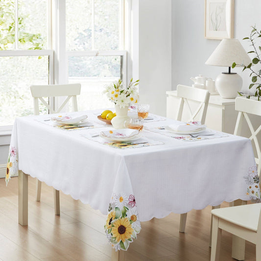 Sunflower and Daisies Cutwork Spring/Summer Tablecloth: 60"x102"