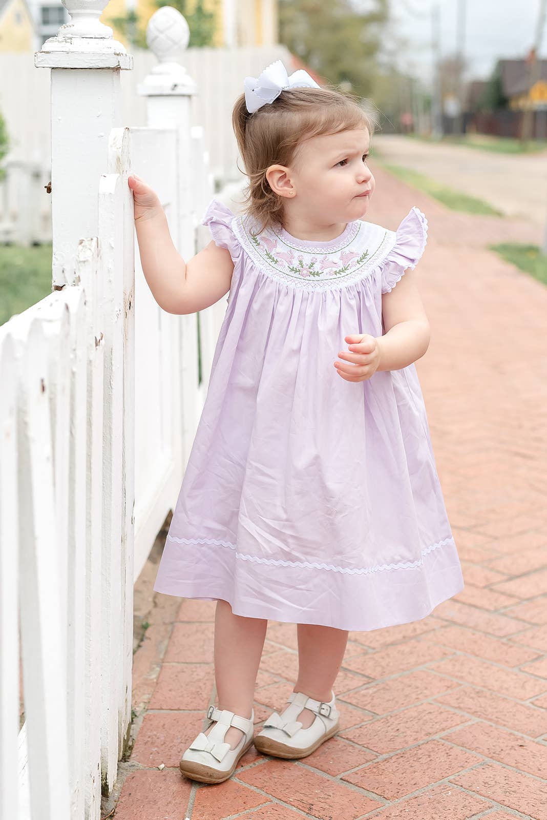 Light Purple Bunnies Smocked Bishop Dress: 18-24M