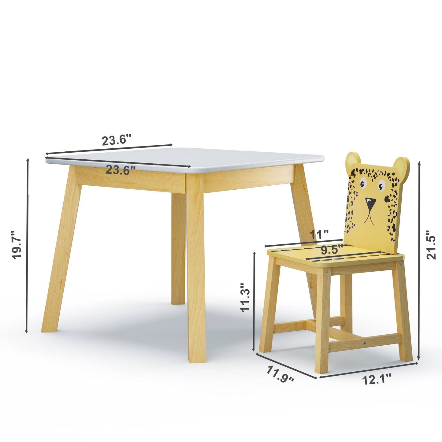 Kids Table and Chair Set with Cartoon Animal Backs, 5-Piece: Default