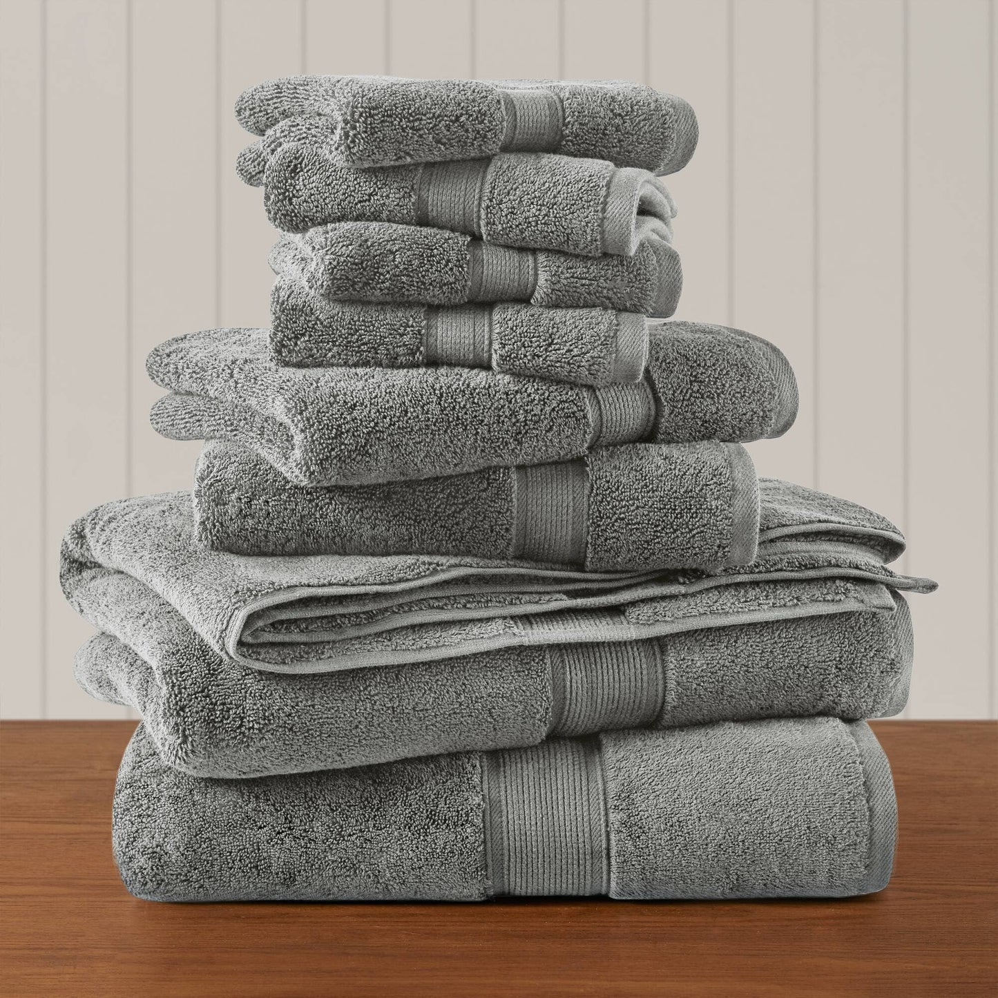 Antibacterial Spa-Like 8-Piece Bathroom Towel Set, Grey