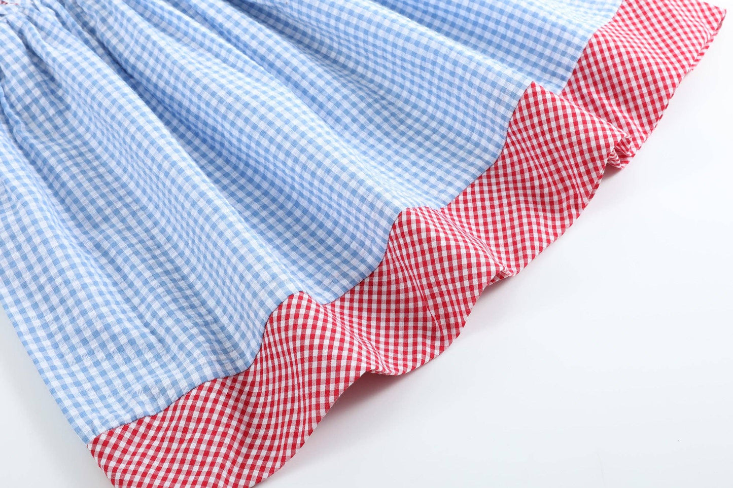 Blue Gingham American Flag Ruffle Dress: 5Y