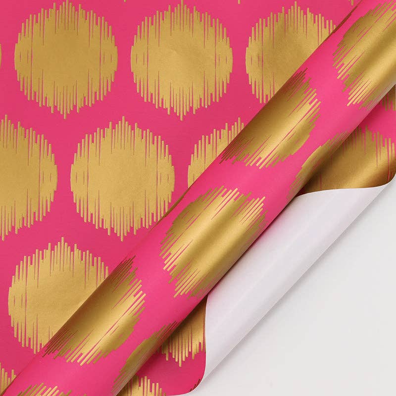 30" x 10' Wrapping Paper | Pink w/ Large Gold Metallic Dot - Edwina Alexis