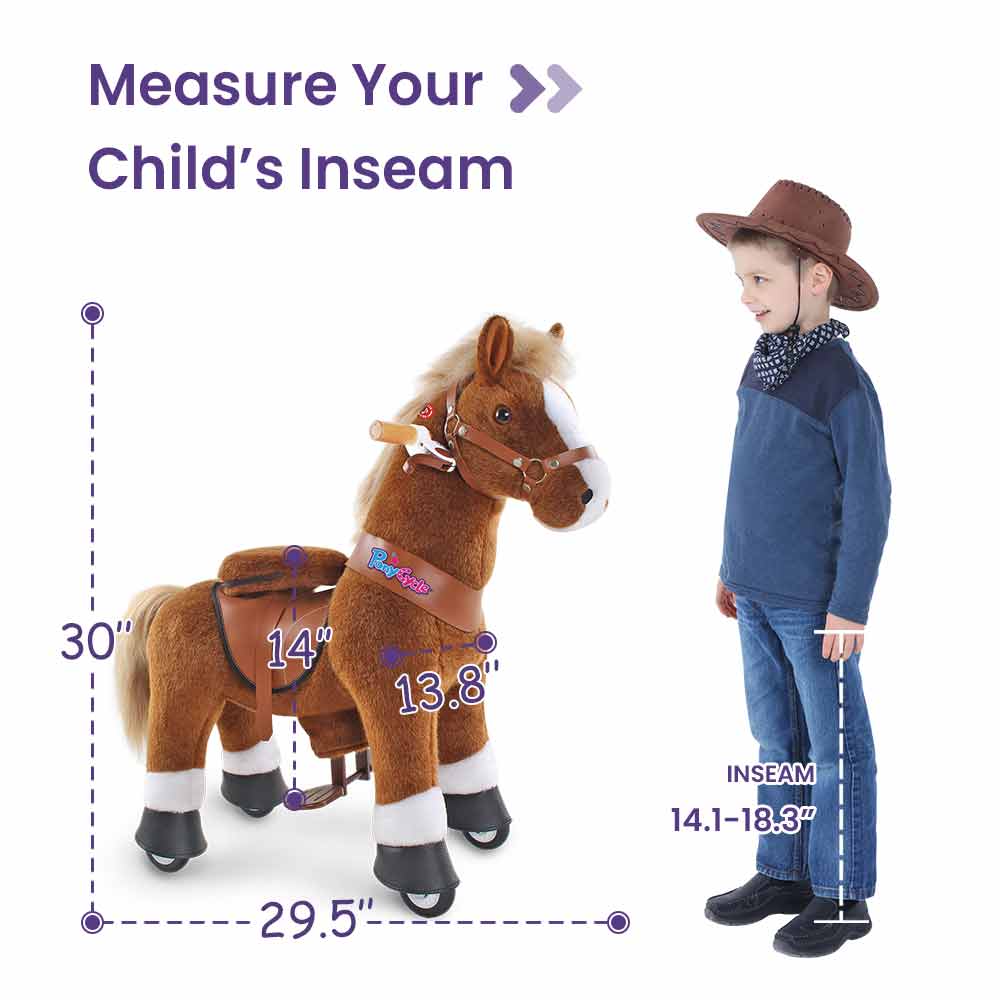 PonyCycle Ride-On Brown Horse | Plush Animal Riding Pony Toy: S - Age 3-4
