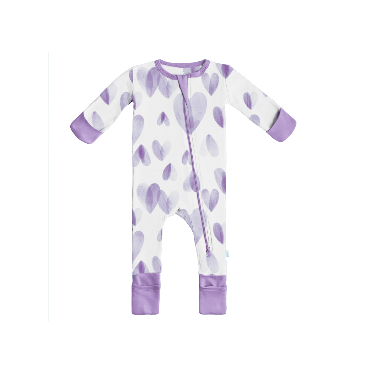 Baby Bamboo Pajamas w/ DreamCuffs® - Lavender Hearts: 6 - 9 Months - Edwina Alexis