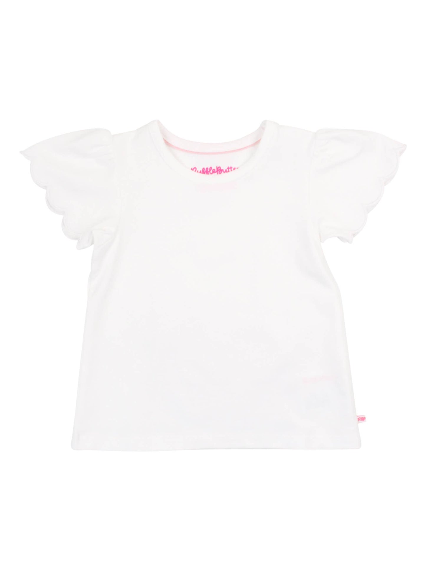 Girls White Knit Short Sleeve Scallop Tee: White / 18-24m