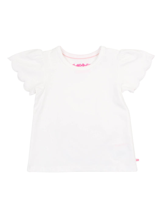 Girls White Knit Short Sleeve Scallop Tee: White / 2T